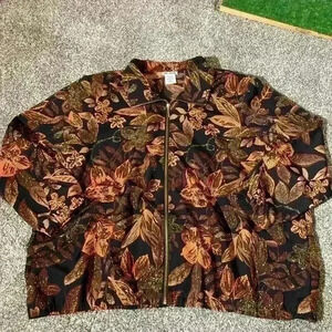 Vintage Floral Black Brown Bomber Jacket Women’s 3XL Blair